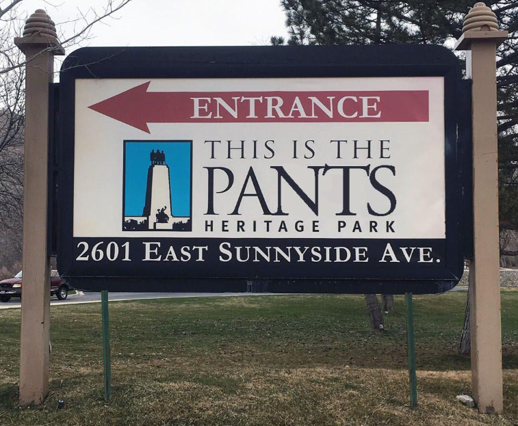 street sign - Entrance This Is The Pants Heritage Park 2601 East Sunnyside Ave.